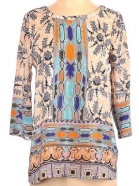 Anthropologie Maeve Sydney Silk Boho Button-up Tunic Multicolor Top size 6
